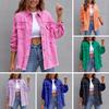 Women Jacket Ripped Pocket Decor Solid Color Single-breasted Long Sleeve Hip Hop Streetwear Lapel Loose Vintage Women Spring Fall Coat
