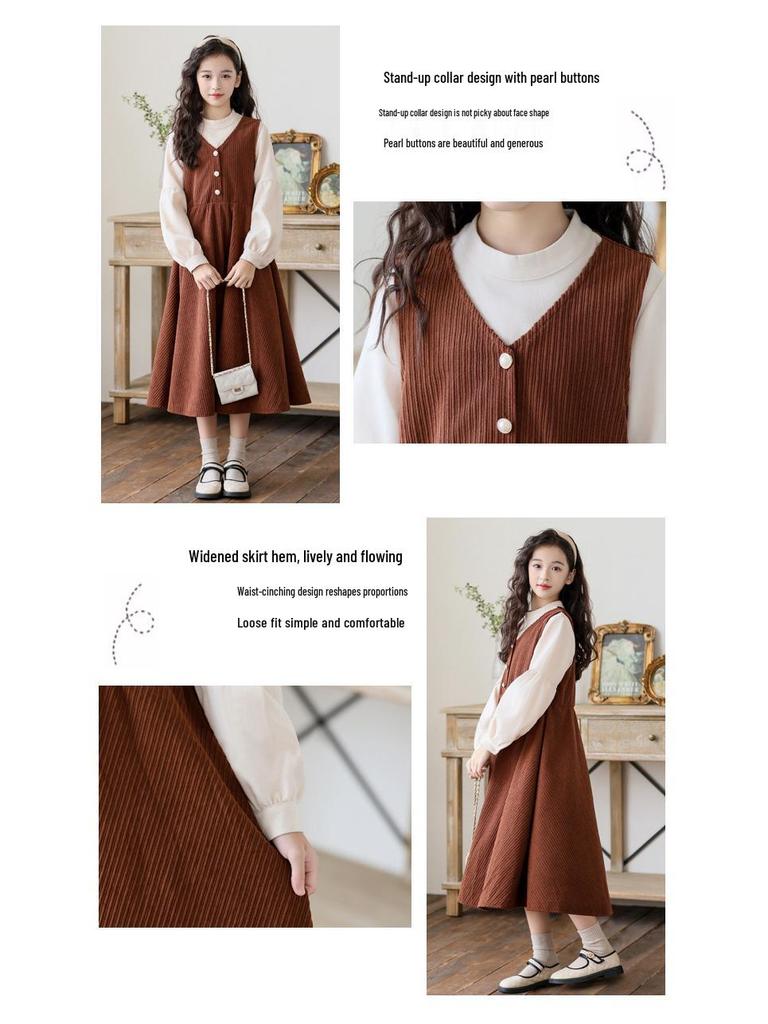 Платье принцессы CUHK для девочек, с длинным рукавом, с эффектом двухслойности - Модный осенне-зимний стиль