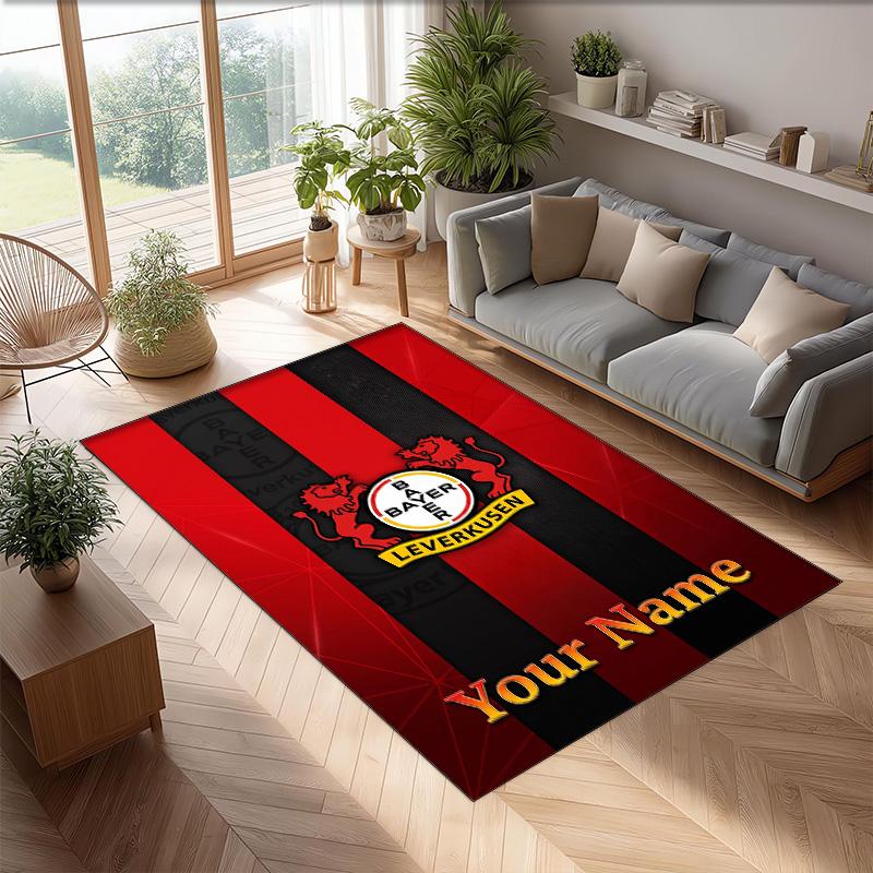 Bayer Leverkusen Football Printed Crystal Velvet Rug Non‑Slip Crystal Velvet Carpet For Sofa Bedroom Indoor Home Decoration