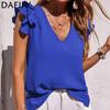 Женские модные повседневные летние однотонные блузки и рубашки без рукавов с v-образным вырезом и принтом