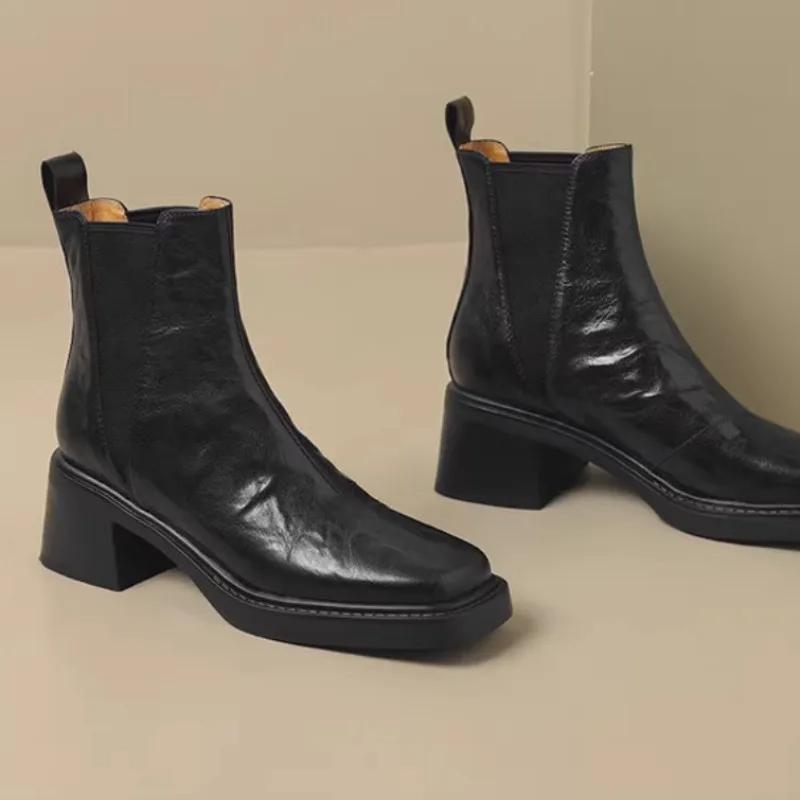 Новые модные однотонные женские ботинки с квадратным носком телесного цвета, универсальные профессиональные повседневные короткие на весну и осень