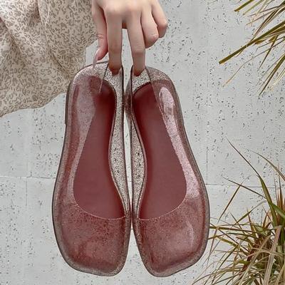 Модные женские желе-туфли, повседневные лоферы с квадратным носком, слипоны, размеры 37-42, сандалии из ПВХ, прозрачные плоские сандалии, пляжная женская обувь