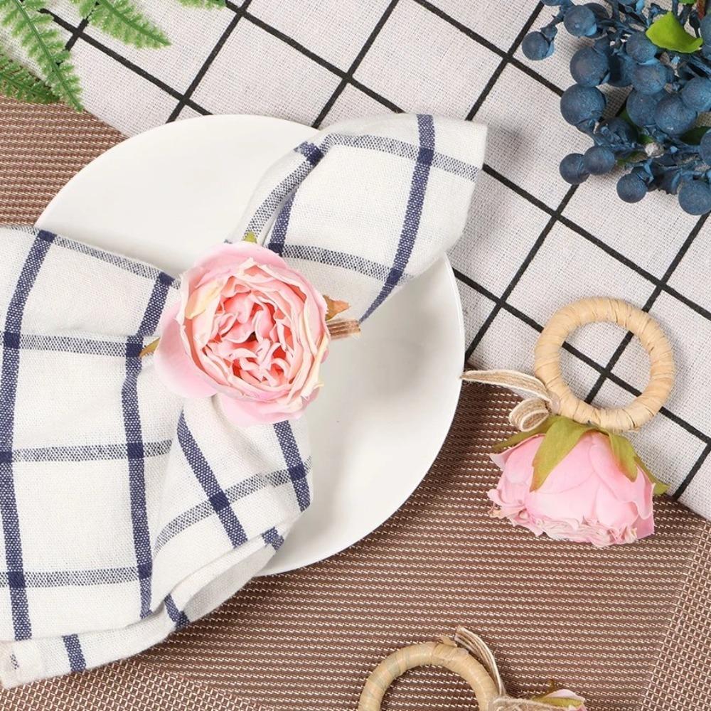 Elegant Simulation Rose Napkin Rings Romance Napkin Buckles Flower Napkin Holder Home Decoration