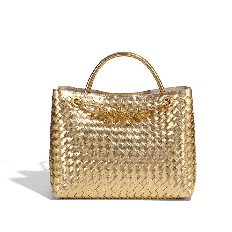 New Gold Buckle Women's Handmade Woven Bag  Versatile Commuting Handbag  Fashionable Casual Shoulder Crossbody Bag