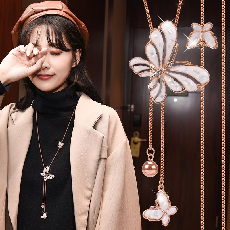 2021 Autumn And Winter Double Butterfly Sweater Chain Fashionable And Simple Long Versatile Necklace Women