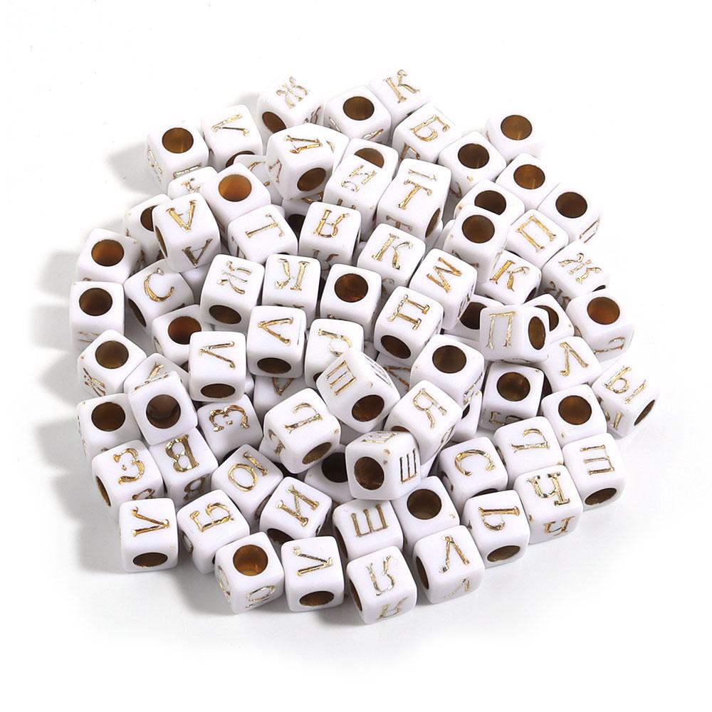 100pcs/lot 6mm Acrylic Square Letter Beads Big Hole Loose Spacer Beads For Jewelry Making DIY Bracelets Necklaces Accessories