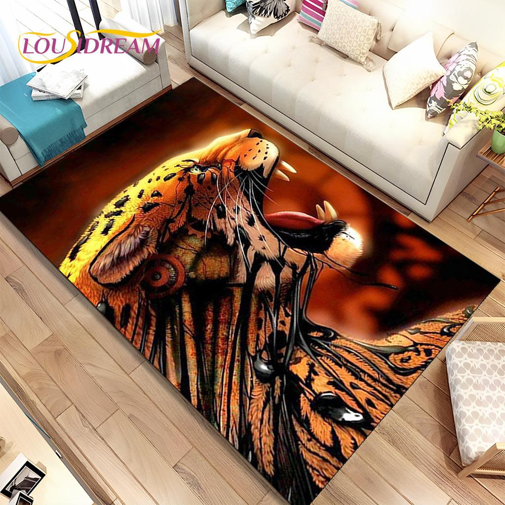 Animal Leopard Cheetah Cartoon Beast Area Rug,Carpet for Home Living Room Bedroom Sofa Doormat Kitchen Decor,Non-slip Floor Mat