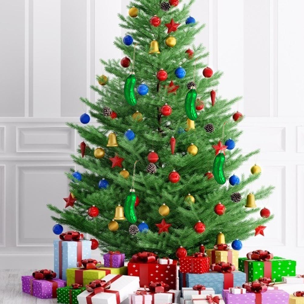 4 шт. Рождественский огурец подвеска с шнурком милый стеклянный огурец подвесные украшения рождественская елка