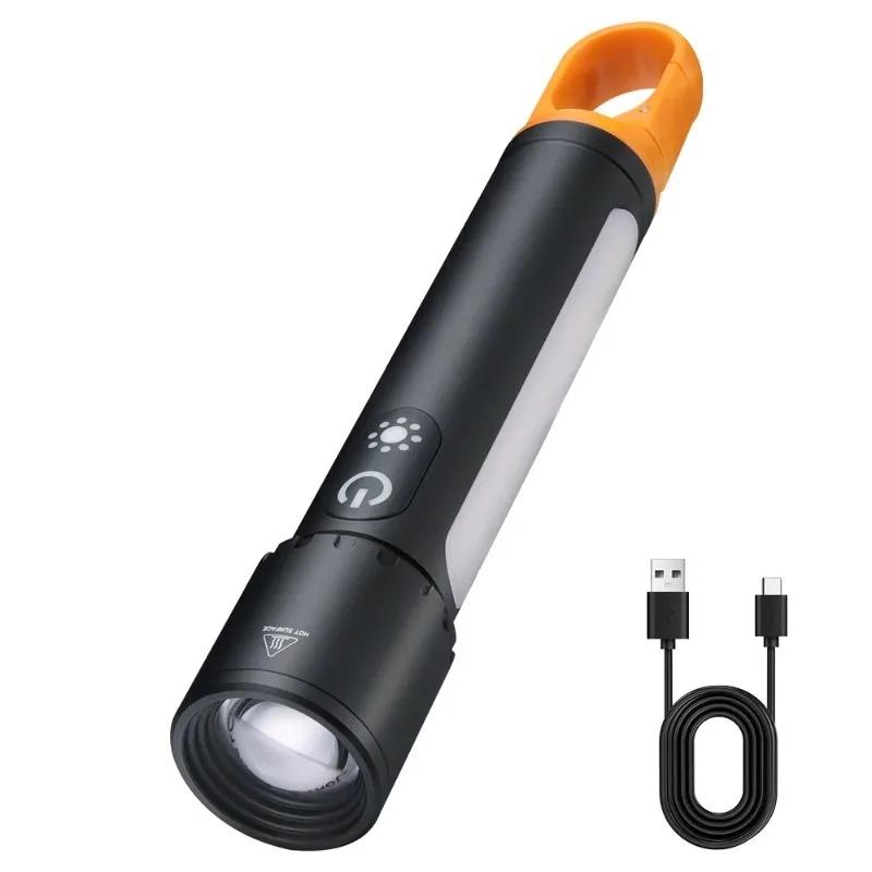 Светодиодный фонарик 3500 мАч с USB-подзарядкой, мощный зум, кемпинговый фонарь, 9 режимов, зарядка Type-C, фонарь из алюминиевого сплава, тактический уличный свет с крючками