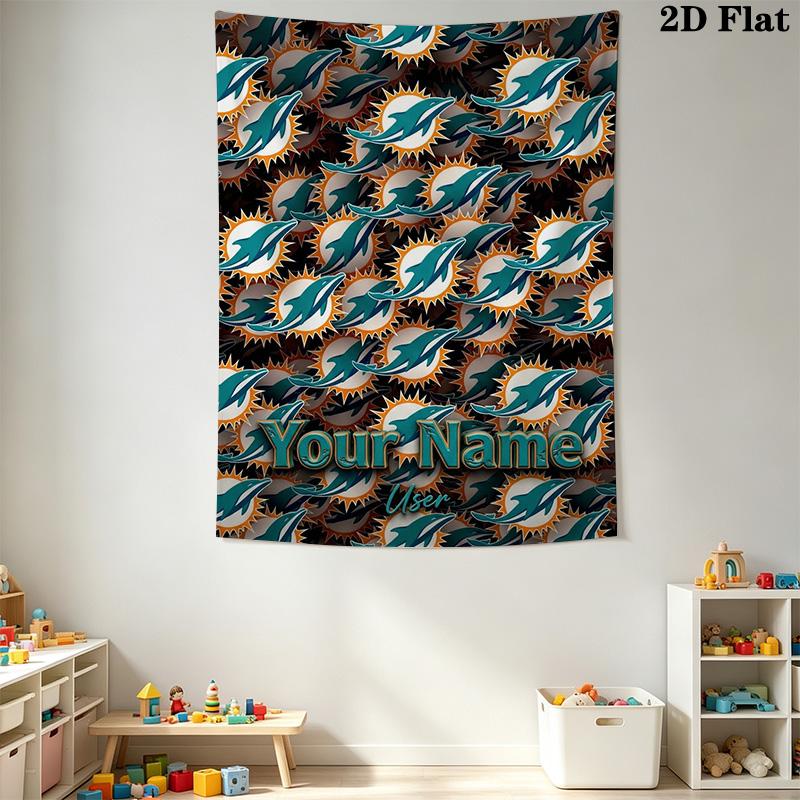 Name Custom Miami Dolphins Logos Wall Tapestry Aesthetic Wall Hanging Printed Fabric Blanket Decorative Tapestries for Bedroom Living Room Home Decor