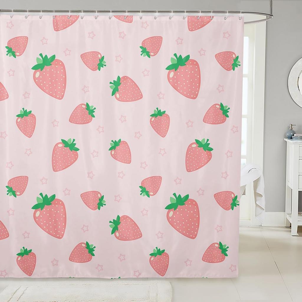 Детская милая шторка для душа с суши для мальчиков и девочек, в японском стиле, кавайный декор, занавеска для ванной - розовая мультяшная с сердечками, водонепроницаемая ткань