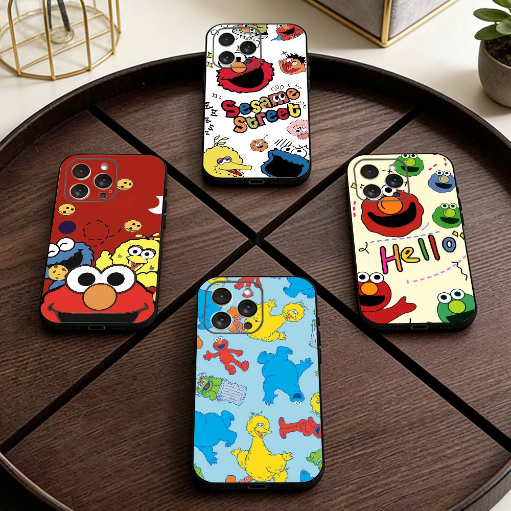 Sesame S-Street Cookie Elmo Phone Case For iPhone 17,16,15,14,13,12,11 Plus,Pro Max,XS,Soft Silicone Black Cover