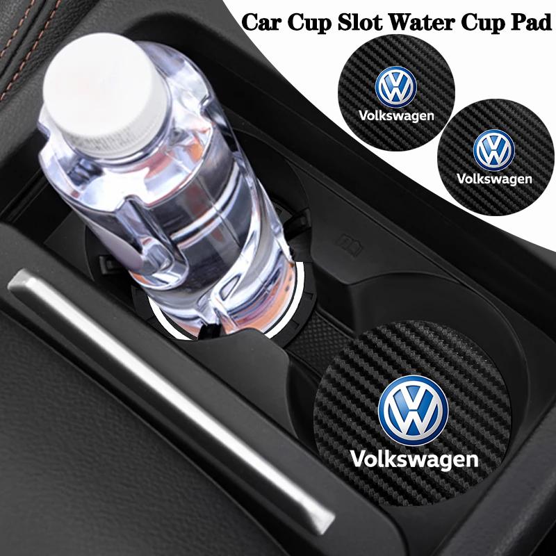 For VW 2Pcs Car Interior Leather Coaster Anti-noise Water Cup Pad For VW Golf Polo Tiguan Touran Jetta Passat CC T5 GTI Magotan T-Cross
