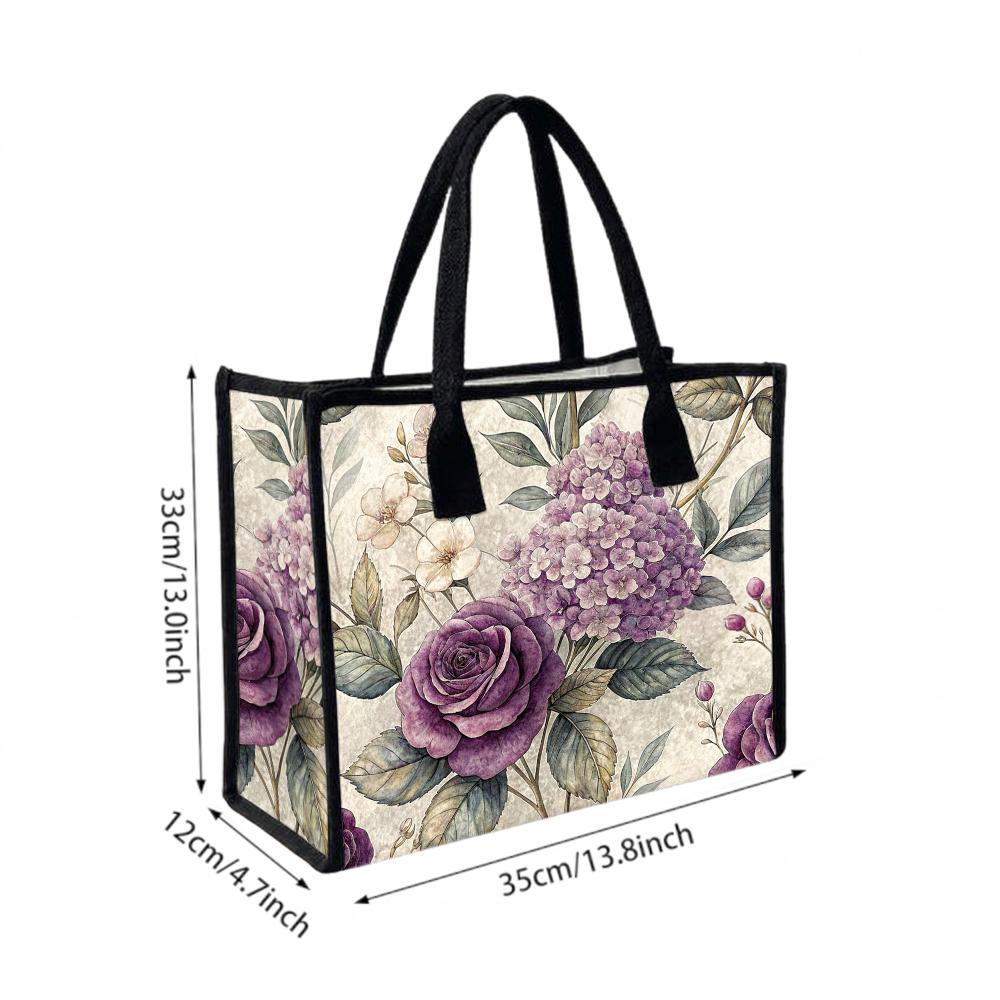 Elegant Purple Floral Women's Large Capacity Casual Handbag for Daily Shopping Travel Commute
