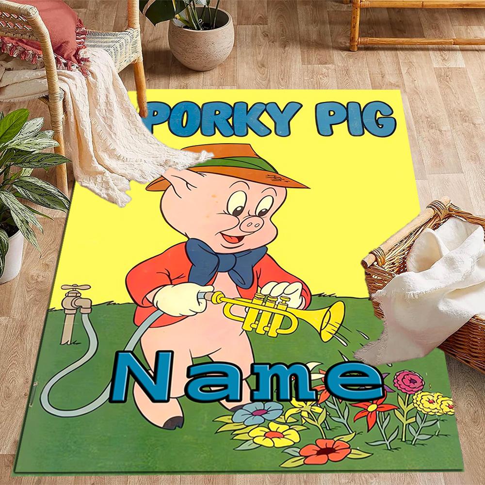 Looney Bold Bugs Bunny Artwork Customizable Name Floor Rug Office Rug Design for Bedrooms Living Rooms Playrooms Game Room Anti-slip Rug Anime Office