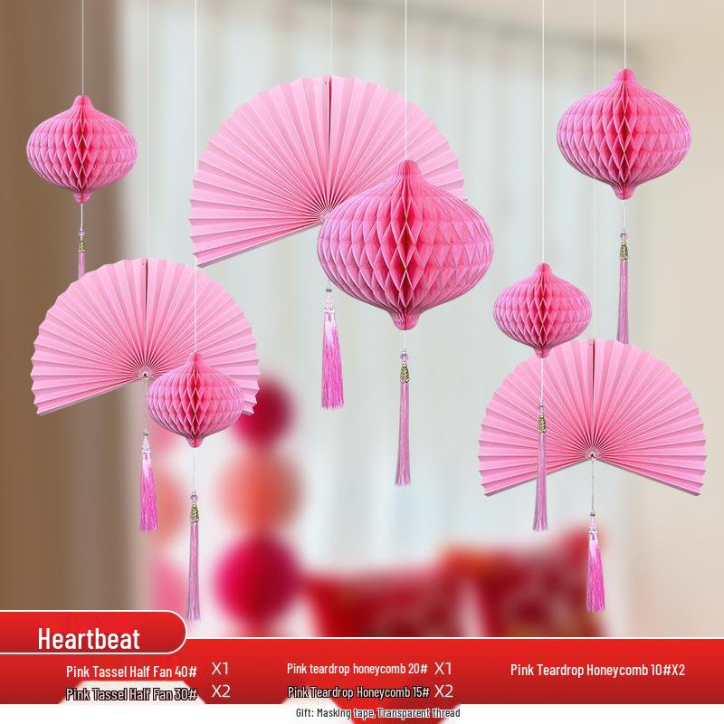 Набор для свадебного декора: Сотовые шары, Складные веера и Подвески «Двойное счастье» для комнаты жениха