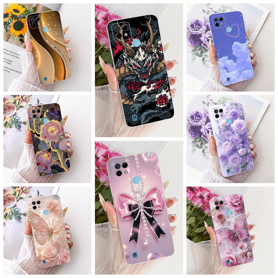 Clear Cover For Realme C21 Case RMX3201 Cute Cat Fashion Butterfly Funny Painted Phone Casing For Real me C21