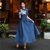 Woman Spring Collar Chinese Style Embroidery Buckle Retro Dress Short Sleeves Vintage Casual Vintage Dress
