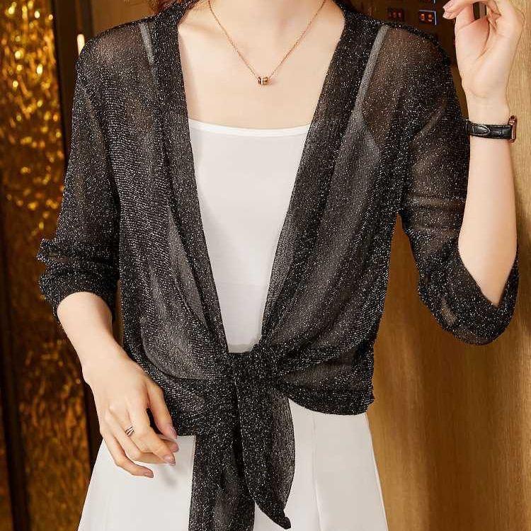 Короткая солнцезащитная одежда для женщин, летняя крупная сетчатая шаль, тонкий кардиган, короткое пальто, топ для женщин