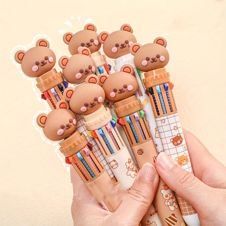 2PCS Kawaii Bear 10-in-1 Multicolor Ballpoint Pens Cute Aesthetic Stationery for School  Office, Journaling & Gifts