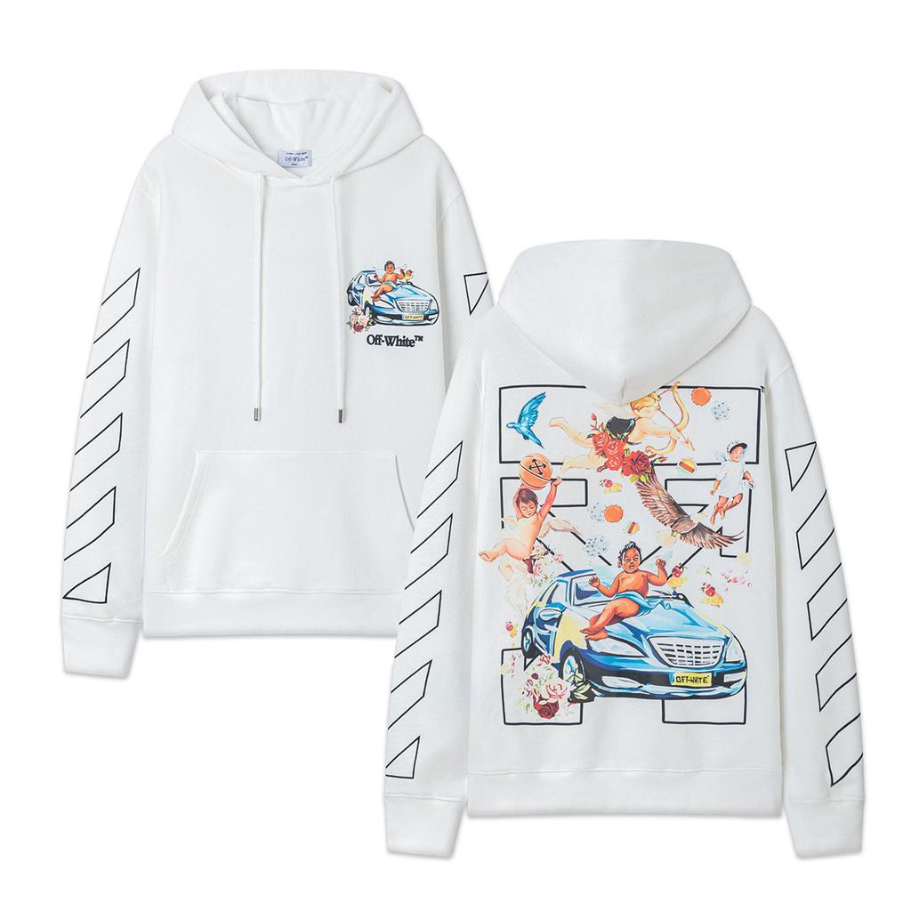 9085 Off-White 2026 Autumn New OW Angel Car Pattern Printed Men's and Women's Hoodie