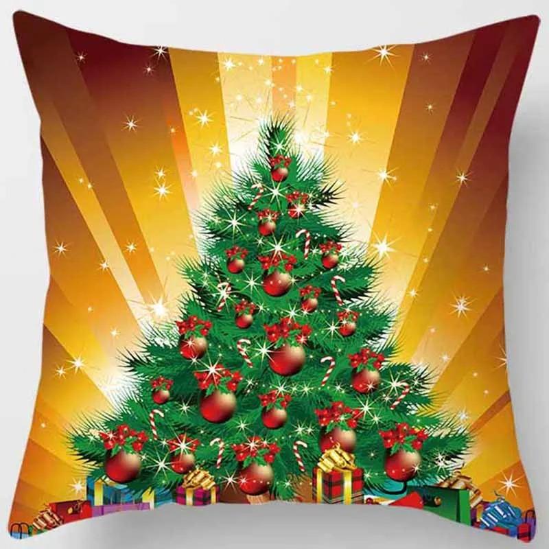 Christmas Decorative Pillowcase Snowman Tree Pattern Printed Pillowcase Sofa Cushion Cover Room Decorative Cushion Cover