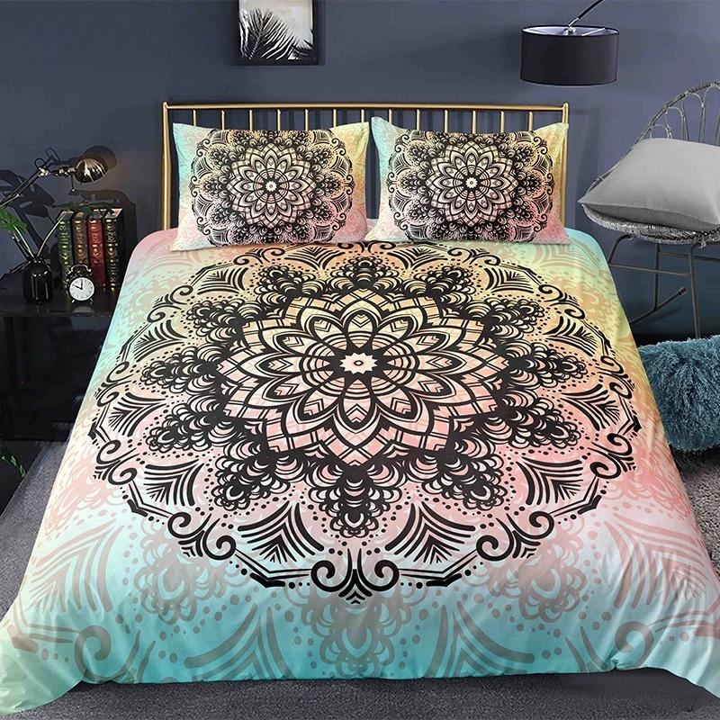 Mandala Flower Duvet Cover Set Bohemian Style Colourful Flowers Comforter Cover King Size For Boys Girls Polyester Bedding Se