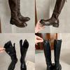 Retro Washed Horse Skin High Tube Skinny Medium Long Boots Thick Heel Thick Sole Knight Boots Women