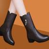 Women's Winter Mid-Calf Boots 2025 Chunky Heel Ankle Soft Leather Versatile Dress Shoes for Mothers Autumn/Winter