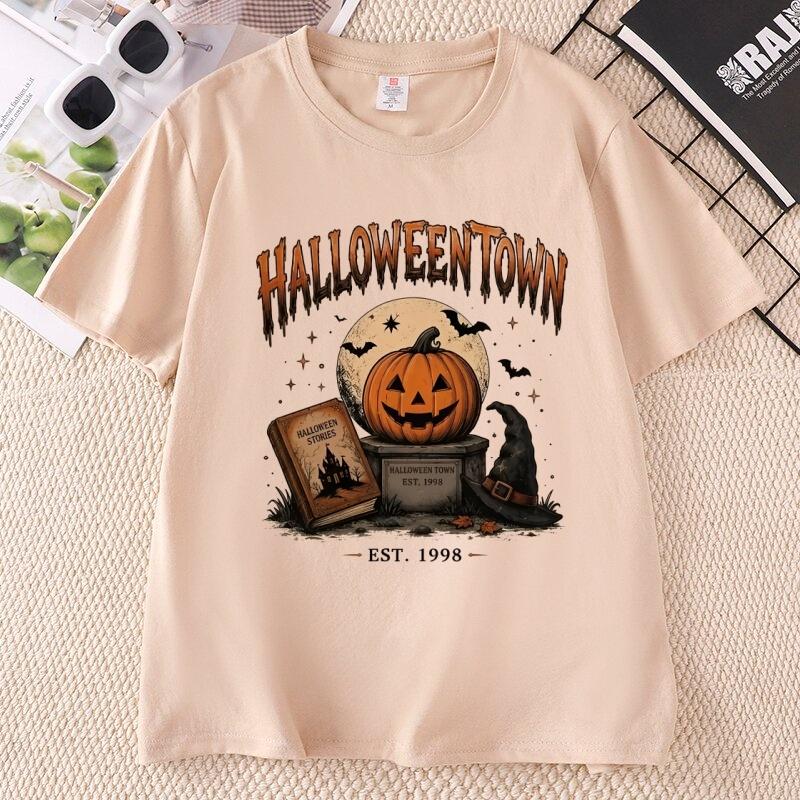 Halloween Town Est 1998 T Shirt Retro Pumpkin TShirt Unisex Spooky Season Tee Fall Graphic Tshirt Round Neck Printed Tops
