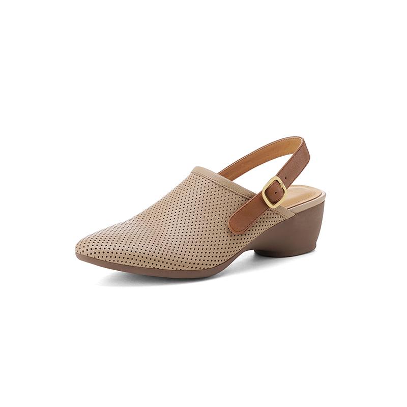 Модные новые летние сандалии из спилковой кожи, сандалии с круглым носком для женщин, сандалии на массивном каблуке, модные сандалии с вырезами, дышащая женская обувь