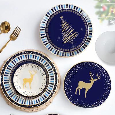 Рождественская костяная фарфоровая тарелка для завтрака в скандинавском стиле, салатная тарелка, набор тарелок для пасты в западном стиле, набор столовых приборов