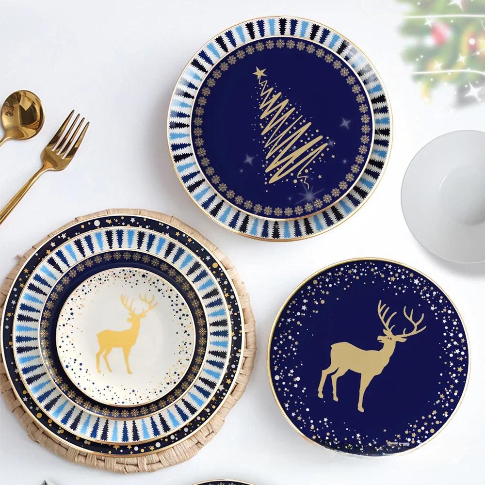 Christmas Bone China Nordic Breakfast Plate Salad Plate Western Steak Pasta Plate Set Dinnerware Set