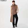 INCERUN Men High Cowl Neck Irregular Stitching Sleeveless T-shirt Casual Ruffled Tops
