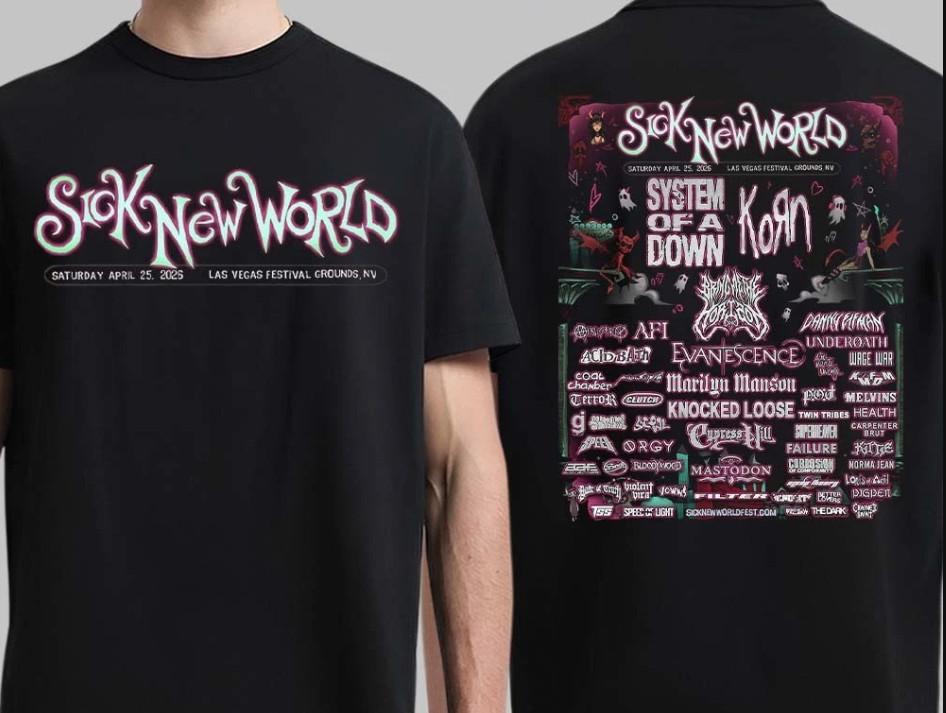 Boy's Casual Cotton Crew Neck T-shirt Sick  World Festival 2026 Lineup In Las Vegas NV On April 25 2026 T-Shirt