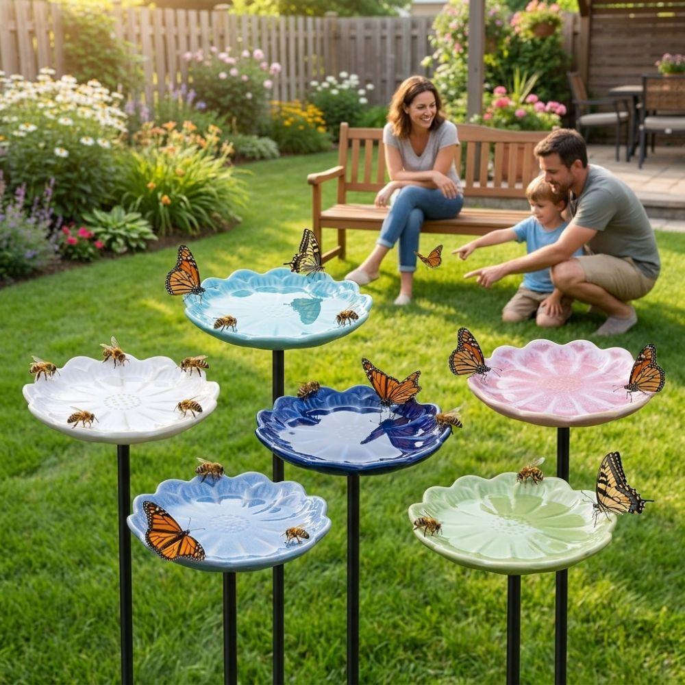 Flower-Shaped Bee Watering Station Rust-resistant Butterfly Bee Mixer Bird Bath Bowl Backyard
