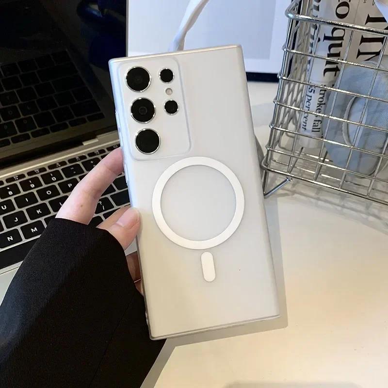 Матовый полупрозрачный чехол с магнитным креплением Magsafe для Samsung Galaxy S23 S24 Plus S24 Ultra Wireless Charging Ultra Thin Cover