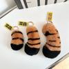 Tiger Tail Big Cat Paw Keychain Rabbit Fur Couple Keychain Real Plush Doll Pendant New Year Gift
