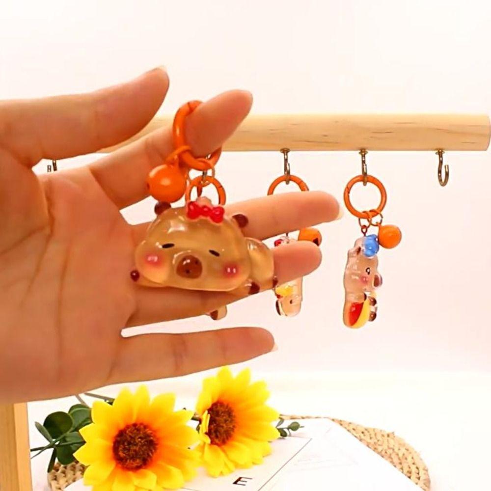 Korean Style Luminous Key Chain Cartoon Bell Key Chain Personality Capybara Pendant  Decoration