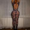 2024 Summer European & American-Style Women's Sexy Backless Mesh Jumpsuit with Fashion Print
