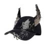 Denim Baseball Hat Adjustable Strap Distressed Design Denim Cap with 3D Bunny Ears