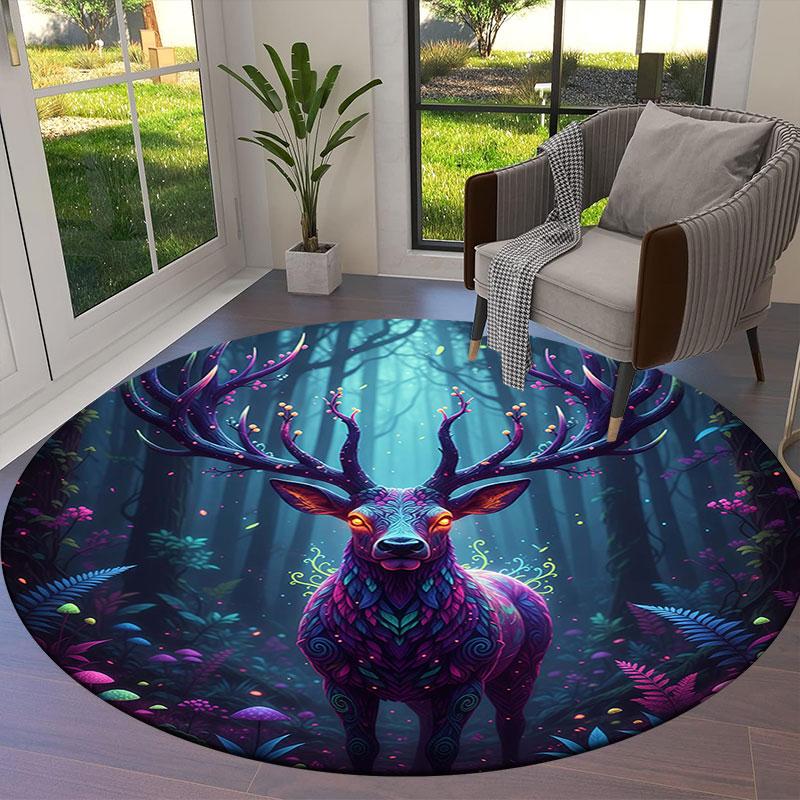 Круглый ковер AnimalsElves, Ковер для гостиной, спальни, дивана, игровой комнаты, Нескользящий коврик для пола