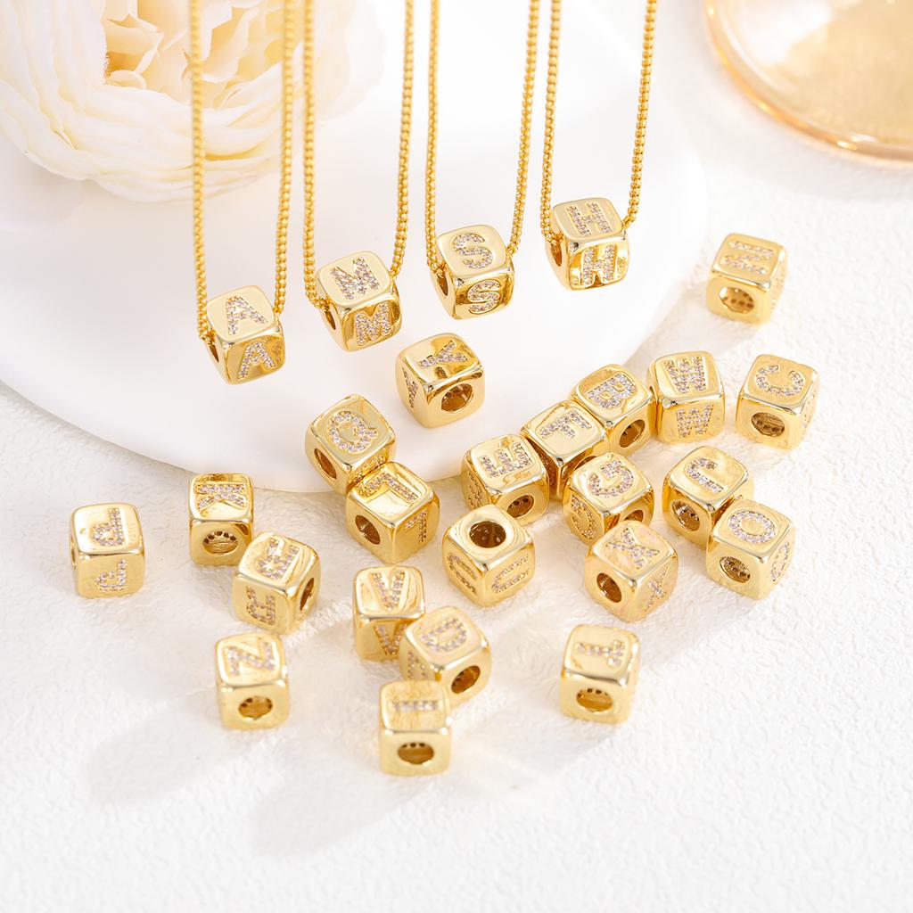 Chic Mini Cube Alphabet Letter Necklace Personality Stylish Zircon Initial Stainless Steel 18K Gold Plated Clavicle Chain Choker