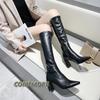 Классические женские новые заостренные носки на высоком каблуке длинные сапоги осень 2024 года женские сапоги до колена с боковой молнией из искусственной кожи женские сапоги