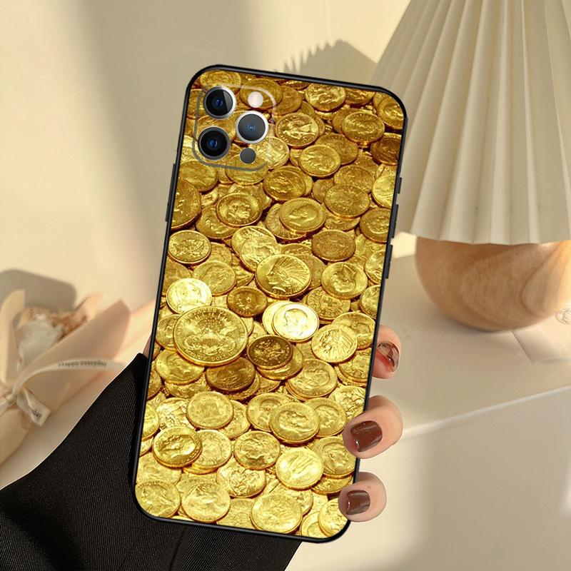 Деньги Доллары Монета Золотой Чехол для Телефона Для iPhone 17 16 15 14 13 11 12 Pro Max 13 mini 15 16 Plus 16e 17 Air Cover Funda
