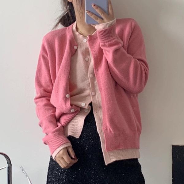 Korean Patchwork Color Block Knit Cardigan - Women's 2026 Autumn/Winter Loose Layering Sweater Jacket.