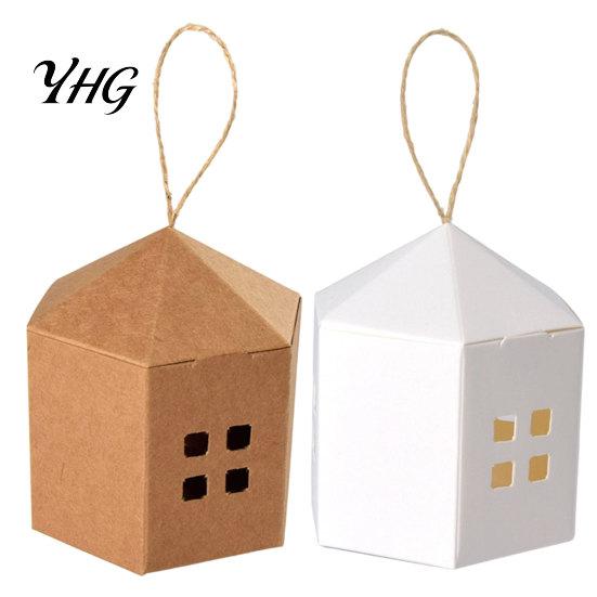 Party Supplies for Guests 10PCS House Shaped Candy Boxes with Lanyard, DIY Decorative Cardboard Nordic Style Favors Treat Containers, Small