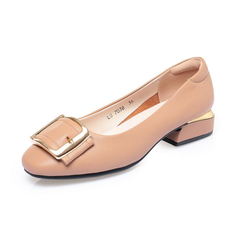 Модные удобные весенние туфли из мягкой кожи с неглубоким носком и толстым каблуком, нескользящие, женские, на низком каблуке, с мягкой подошвой