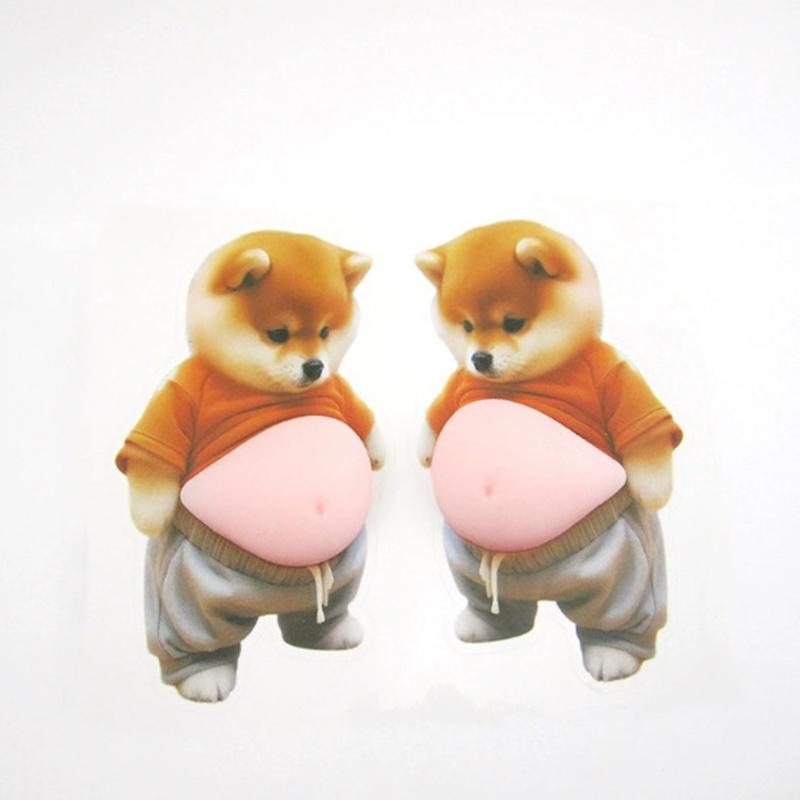 2Pcs 3D Belly Pinching Stickers Creative Cartoon Anti-Collision Car Decoration Stickers Pp Butt Sticker Shiba Inu Dog Decoration