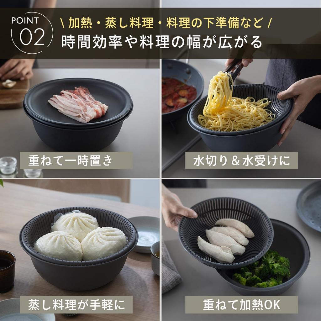 Дуршлаг Marna с разной глубиной 21 см с поддоном, набор дуршлагов, термостойкая миска, пригодная для мытья в посудомоечной машине, серая K809GY (Безопасно для микроволновой печи/Выдерживает нагревание